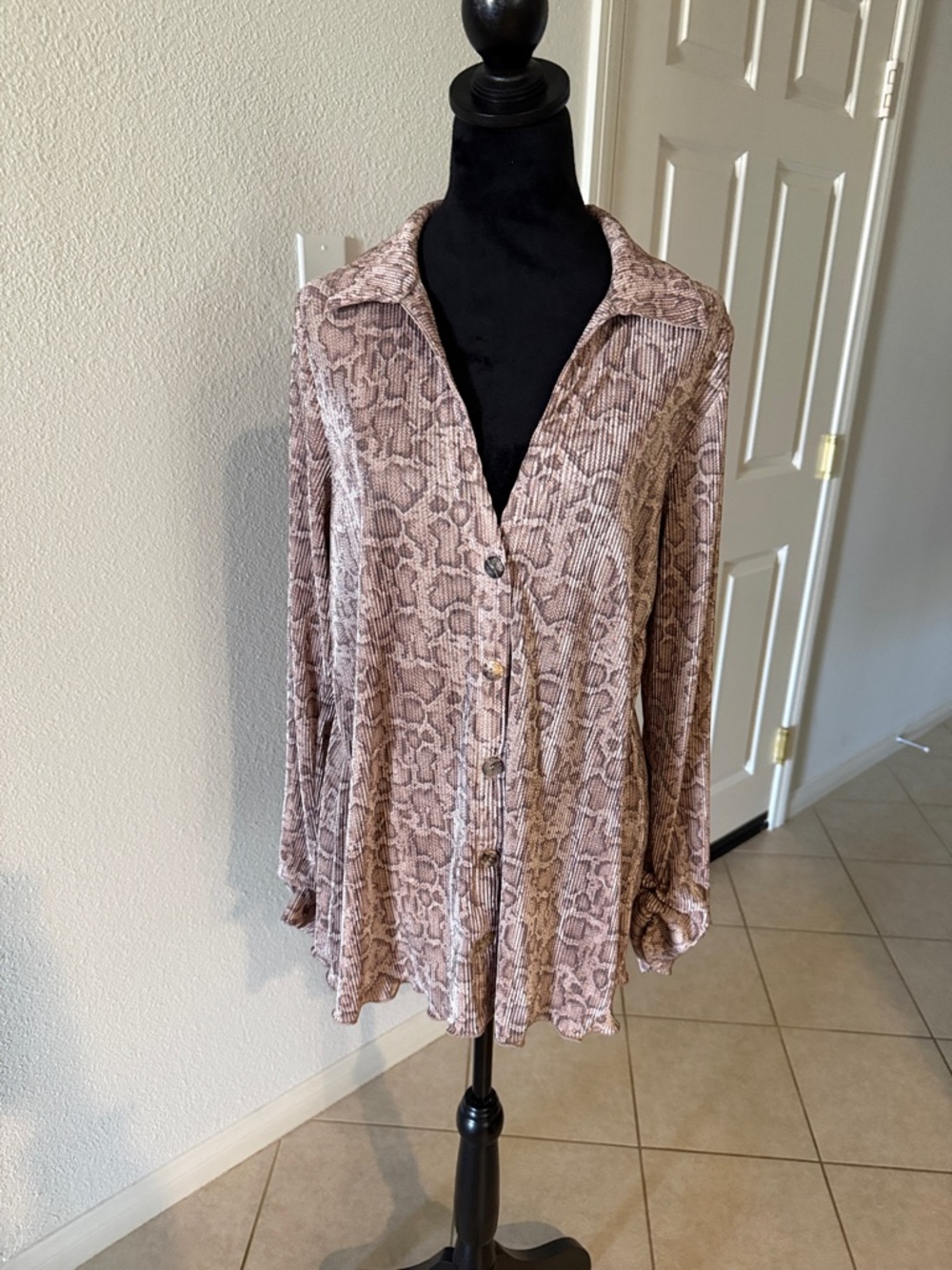 Show Me Your MuMu Blush Snake-Print Button Down Shirt